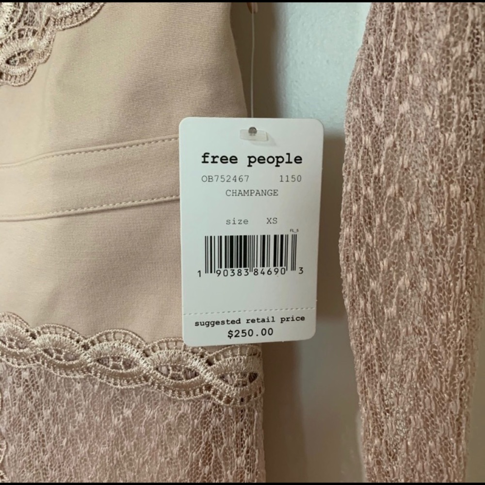 NWT Free people mix mesh bodycon champagne dress - Picture 5 of 8